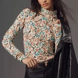 Dolan Anthropologie Pebble Smocked Floral Turtleneck Long Sleeve Women's Small